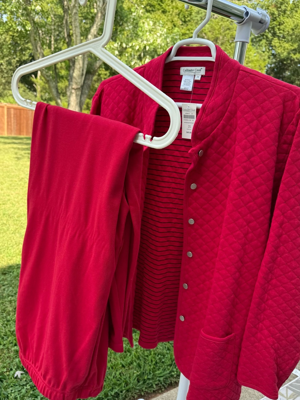Coldwater Creek Quilted Snap Jacket and Matching Pants in Red
